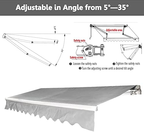 NAIMP Grey DIY Manual Patio Awning, Retractable Gazebo Outdoor Canopy, Garden Sun Shade Shelter Canopy Gazebo with Hand Crank, Anti-UV and Waterproof Retractable Manual Awning, 3m x 2.5m