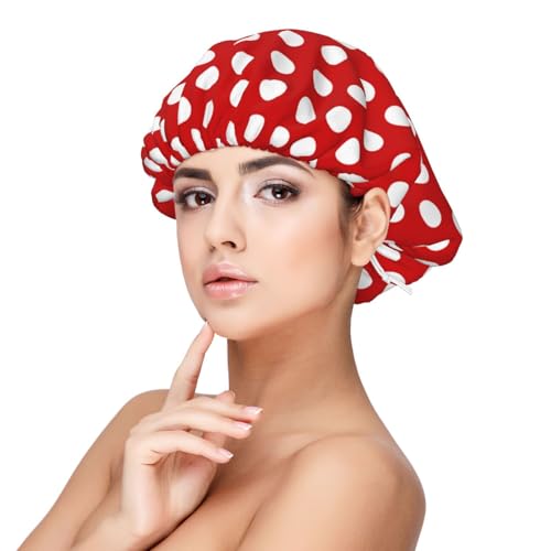 white polka dot bright red Silk Bonnet for Sleeping Women Men - Adjust Satin Bonnet for Sleeping, Soft Comfrt Hair Bonnet for Sleeping