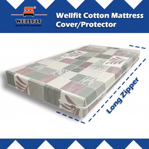Image of WELLFIT Premium Glace Cotton 300 TC Mattress Protector King Size | 72x72x6 Inches | Bed Cover with Zip | Mattress Cover with Zipper Chain | 6x6 Ft Mattresses