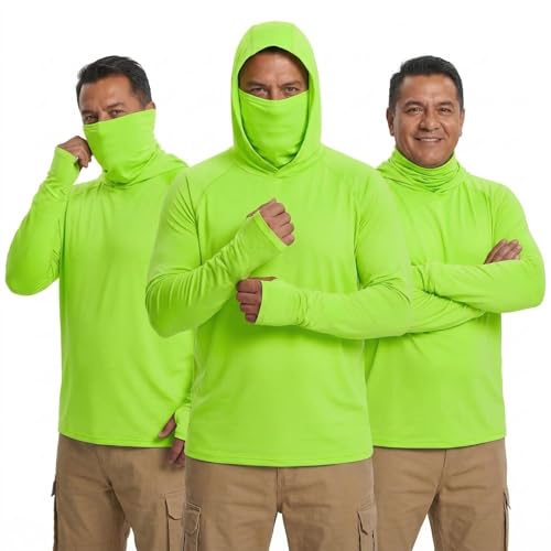 Image of 3-Pack Men's Sun Hoodie with Mask - Quick Dry Compression Fishing Shirts Long Sleeve Outdoor Work Tactical Hiking Gear