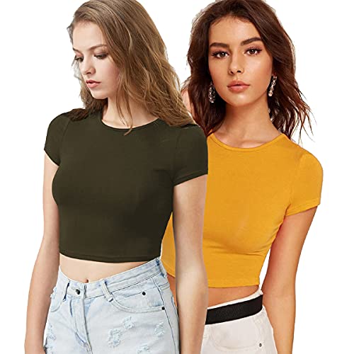 Image of Lime Women's Basic Short Sleeve Round Neck Crop Top