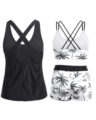 Image of Holipick 3 Piece Tankini Swimsuits for Women Tummy Control Bathing Suits Swim Tank Top with Bra Boy Shorts Teen Swimwear 2026