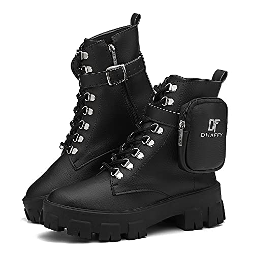 Bota Feminino Coturno Tratorado Com Bolsinho Lateral Preto Tamanho:37