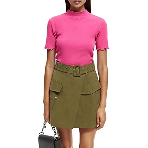 Scotch & Soda Women's Ribbed Mock Neck T-Shirt, Fuchsia 0707, XL Cover
