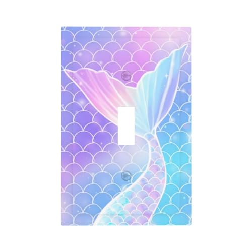Image of Algranben Mermaid Scales 1 Gang Single Toggle Light Switch Cover Decorative Colorful Fish Tail Wall Plate Electrical Receptacle Faceplate for Cute Cartoon Girls Kids Bathroom Bedroom Nursery