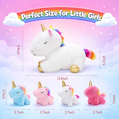Image of KMUYSL Toys for Girls Ages 0 1 2 3 4 5 6 7 8+ Years - Unicorn Mommy Stuffed Animal with 4 Baby Unicorns in Her Tummy, Soft Unicorn Plush Toys Set, Christmas Birthday Gifts for Baby, Toddler, Kids