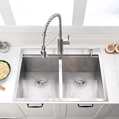 33 Inch Drop In Double Bowl Workstation Kitchen Sink Stainless Steel - Vokim 33 X 22 Inch Top Mount Kitchen Sink 16 Gauge Stainless Steel Drop In Kitchen Sink 10 Inch Deep 50/50 Double Bowl Sink #TOP2