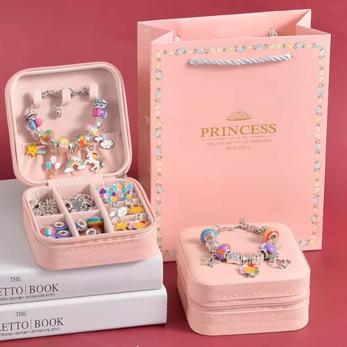 Kit Criativo De Bijuterias Infantil Com Caixa Organizadora Para Fazer Pulseiras E Colares Femininos Kit De Miçangas E Pingentes Para Montar Pulseiras Com Pingentes Variados Com Bolsa Presente