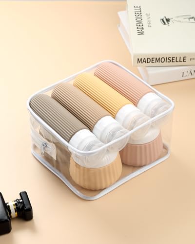 Image of Mrsdry Travel Bottles 8 Pack, TSA Approved 3 oz Toiletries Containers, Leak Proof Silicone Squeezable Essentials Jars with Clear Bag