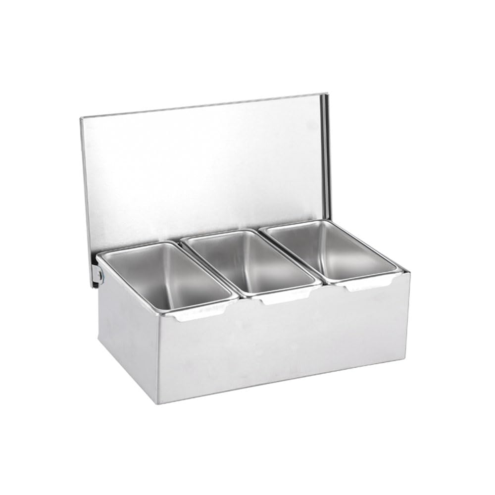 TOP-MAX Dispenser per Condimenti, Vassoio con 3 Scomparti in Acciaio Inox con Coperchio per la Conservazione delle Spezie da Cucina