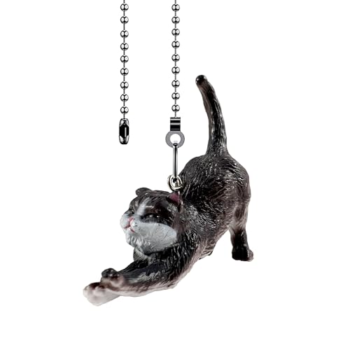 Image of Cat Ceiling Fan Pull Chain,Cute Realistic Stretching Cat Fan String Pulls Charm Extension Decorative,12in 3mm Diameter Beaded Fan Light Pull Chains Extender Ornaments for Kids Room