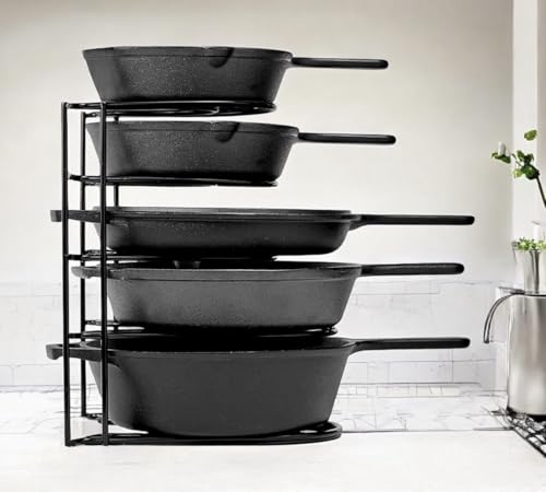 Image of Craft Expertise 5-Tier Black Iron Pan Pot Rack Holder - Large Kitchen Organizer for Cookware, Multipurpose Countertop Pot and Pan Storage Stand - Heavy-Duty Durable Design (11 x 9 x 9 Inches)