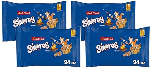 Image of Malt-O-Meal S'mores Breakfast Cereal, with Honey Graham Squares, Chocolatey Puffs and Marshmallow Bits, Large Cereal for Family, 24 OZ Resealable Bag (Pack of 4)