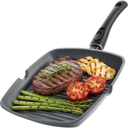 Homiu 29cm Non Stick Griddle Pan | Detachable Handle | Induction, Gas & Electric Hob Compatible Skillet Grill | Oven Safe Frying Pan for Steak, Pancake, Vegetables & Everyday Cooking