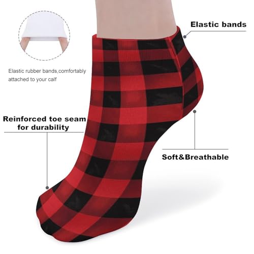 5 Pairs Ankle Socks Soft Breathable No Show Socks Comfortable Cotton Low Cut Casual Socks for Women Men Red Black Buffalo Check Plaid Pattern3