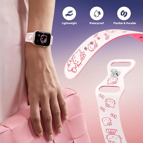 Image of Cute Cat Engraved Band Compatible with Apple Watch Bands for Women | Funny Cartoon Pattern Soft Silicone Sport Strap for iWatch Series 11 10 9 8 7 6 5 4 SE /Ultra 3 2 1 /40 38 41 42 46 45 44 49mm