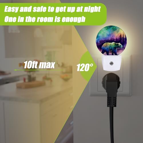 Image of Aurora Forest Night Light,Magical Bear Night Lights Plug into Wall for Kitchens Toilets Bedroom Decorative Half Round Nightlight Led Lamp 0.5W Sleep Friendly