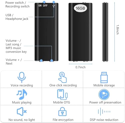 Image of YIMBLI Digital Mini Voice Recorders -Small Hidden Spy Super Long Storage Capacity 16 GB | Date & Time Stamp | Easy to Use | Crystal Clear Sound Digital Recording Mp3 Player (Black)