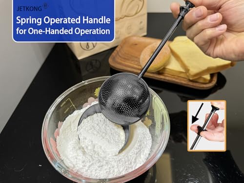 Image of JETKONG Large Flour Duster for Baking, One-Handed Operation Sugar Sifter, 304 Stainless Steel Dusting Wand, Flour Sprinkler for Bread Baking (Large, Black)