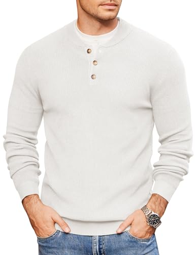 COOFANDY Men Henley Knit Sweater Dress Long Sleeve Button Pullover Sweater Casual Sweater Lightweight Slim Fit Tops