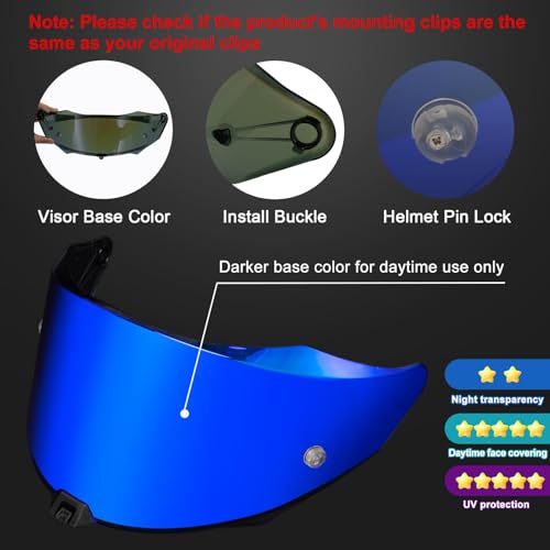 Image of PSLER Shatterproof Motorcycle Helmet Visor for KYT R2R,Deep Blue | Impact-Resistant ,UV400 Protection, Motorcycle Tinted Face Shield for KYT R2R,Visor Replacement