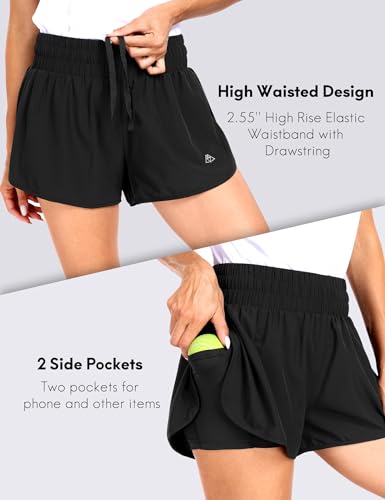 Haimont Women's Running Shorts 2 in 1 High Waisted Athletic Shorts with Drawstring Pockets 3" Compression Liner Shorts3