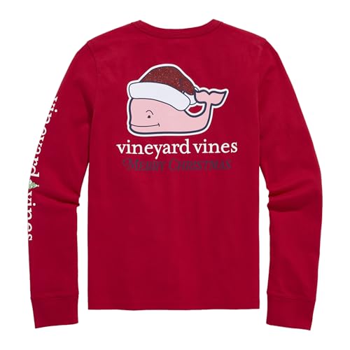 Image of Vineyard Vines Girls' Glitter Hat Santa Whale Long-Sleeve Pocket Tee