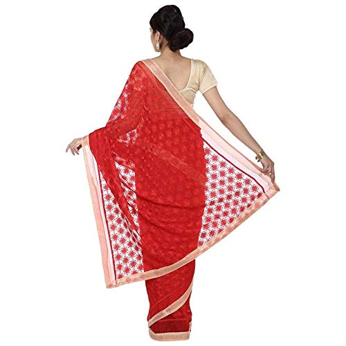 Image of FEMEZONE Women's Jaal Chiffon Saree With Blouse Piece