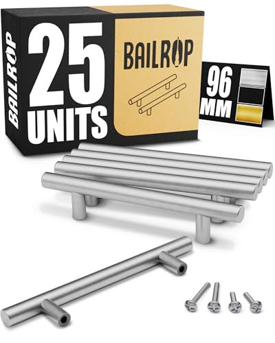 BAILROP Tiradores Cocina Plateados 96MM Tiradores Armario Acero Inoxidable – Tiradores para Puertas y Muebles de Cocina Plateados (25 PCS)