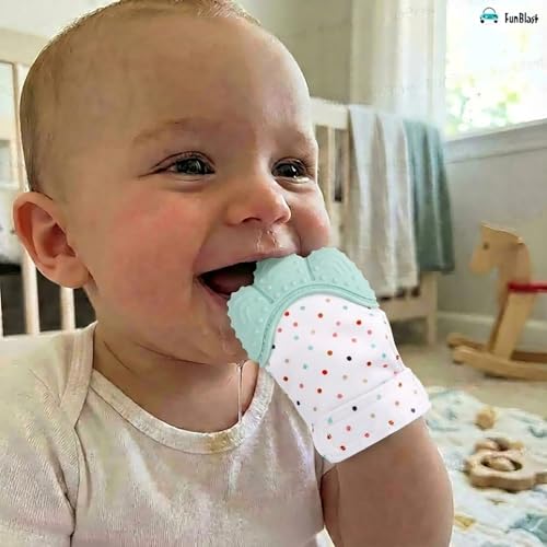 Image of FunBlast Baby Teething Mitten - Soft Silicone Teether Glove for Infants, BPA-Free, Safe & Comfortable Teething Toy for 3+ Months Babies, Toddlers, Infants (SkyBlue)