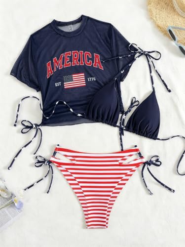 Image of Sexybody Women's 3 Piece Swimsuit Halter String Bikini Tie Side Mesh Short Sleeve Bathing Suits