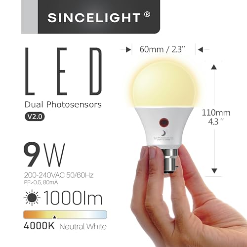 SINCELIGHT Dusk to Dawn LED Light Bulb 9W with Dual Photocell Sensors, ON/Off Automatic Depends on The Daylight Level - Image 2