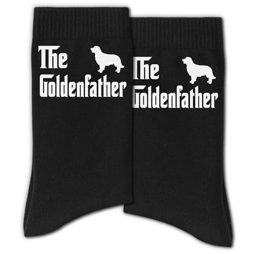 RZQIJ Funny Dad Socks The Goldenfather Sign Black Crew Socks for Men Fun Dog Dad Sock for Golden Retriever Lovers Gifts Idea for Pet Owners(164)
