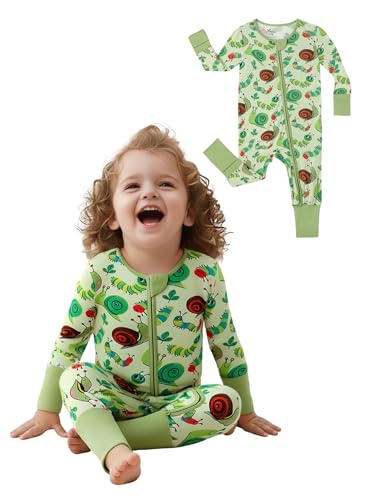 Image of Unisex Baby Bamboo Viscose Long Sleeve Romper, Cute Prints Zipper Footless Jumpsuit, Toddler One-Piece Outfits