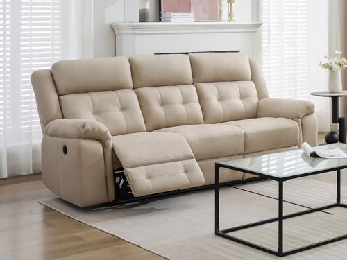 Canapé 3 places relax électrique microfibre beige VENTE-UNIQUE.COM