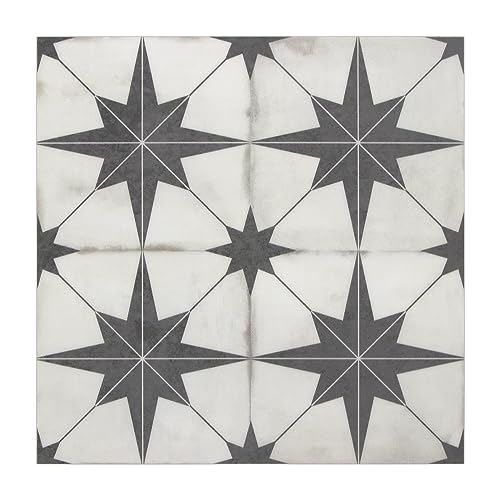 INNO STCIEKRS 16-Sheet Peel and Stick Floor and Wall Tile for Bathroom Kitchen, 9" x 9" Patterned Star SPC Self-Adhesive Vinyl Flooring Encaustic Groutable Backsplash Tile, Covers 9.12 Sq. F