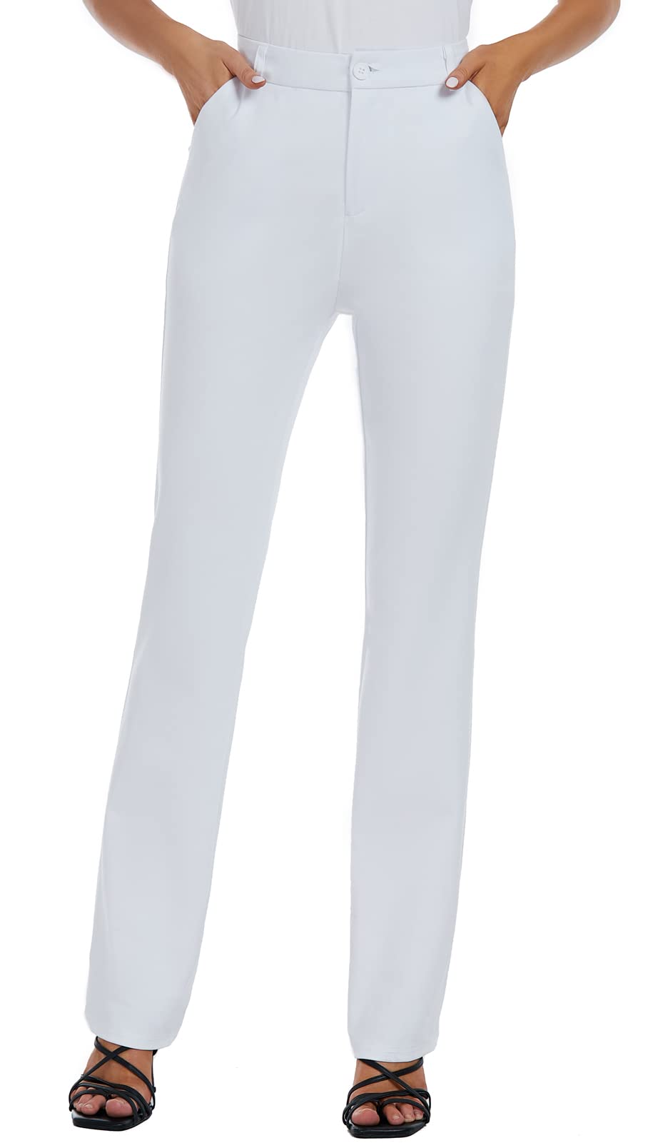 iChosy Women's Stretchy Straight Leg Dress Work Pants Business Office Casual Slacks with Pockets