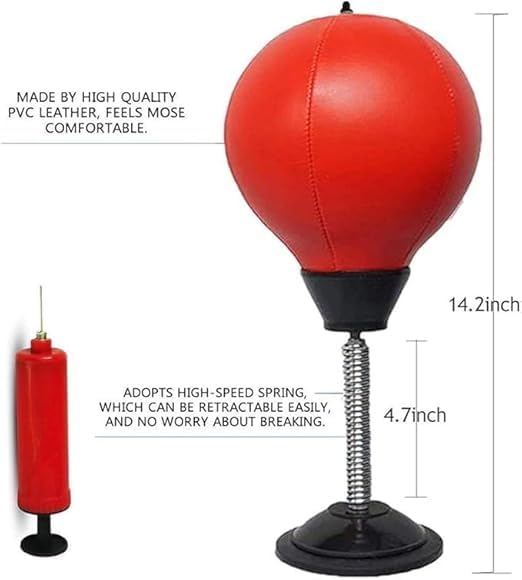 KACHKIT Desktop Punching Bag Stress Buster,Boxing Punch Ball with Suction Cup,Stress Relief Speed Ball for Office & Home,Fun Desk Toy for Kids,Boxing Kit with Pump for Stress Relief【RED】. 1