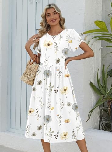 Image of Zeagoo Womens Summer Dresses Casual Aline Midi Dress Short Sleeve Floral Tshirt Dress Flowy Beach Sundresses with Pockets
