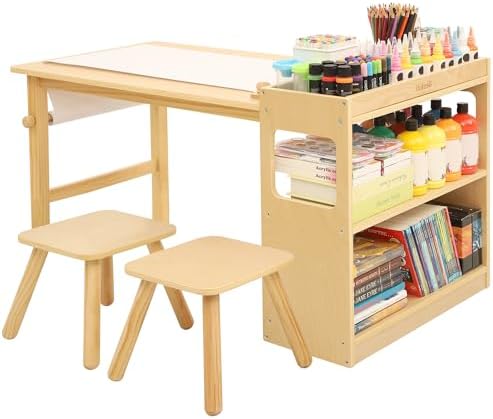 Kids Art Table and 2 Chairs Set with Rol...