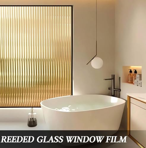 Image of WALLMATE Brown Fluted Frosted Decorative Window Film Heat Control Sun Blocking Peel and Stick Adhesive Door Stickers for Bathroom Home (Brown Fluted, 12x120 in)