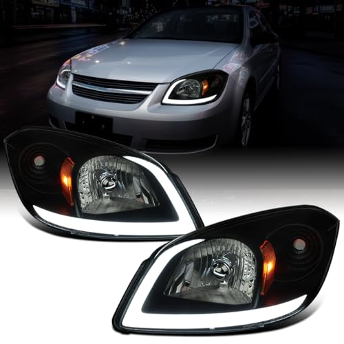 Ronnin - Fits 2005-2010 Chevy Cobalt Pontiac G5 Pursuit Upgraded Replacement LED Tube Running Lights Headlights Assembly Pair | Black Smoke