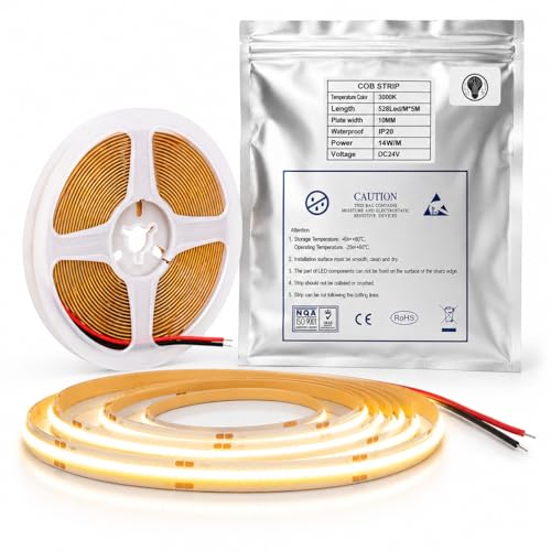 Tira LED COB 5 m 3000K Blanco Cálido 528 LEDs/m miniatura 1