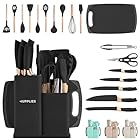 JUPPLIES Set de 19 Utensilios de Cocina Resistentes al Calor | Con Cuchillos, Tijeras y Tabla de Cortar – Silicona Antiadherente Apta para Todas las Ollas y Sartenes