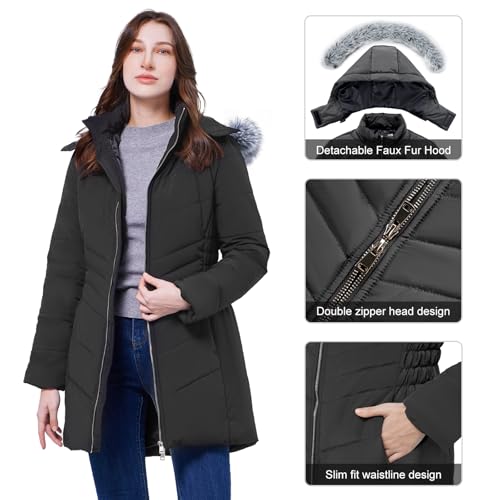 WULFUL Women's Winter Coats Long Warm Thicken Puffer Jackets Outwear With Removable Fur Hood4