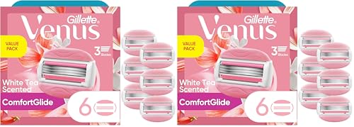 Image of Gillette Venus ComfortGlide White Tea Women's Razor Blades,3-Blade Razor Refills,Holiday Gifts for Women,6 Count (Pack of 2)