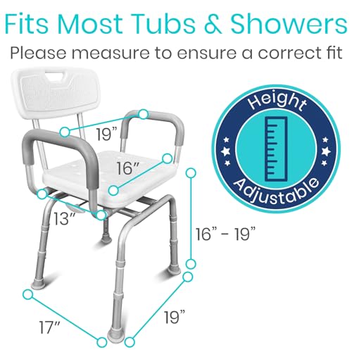 Vive Swivel Shower Chair for Inside Shower - Seat for Elderly, Disabled, Adults, Seniors - 360° Rotating, Narrow & Height Adjustable - Tub Bench Stool for Bathroom Mobility with Removable Back & Arms