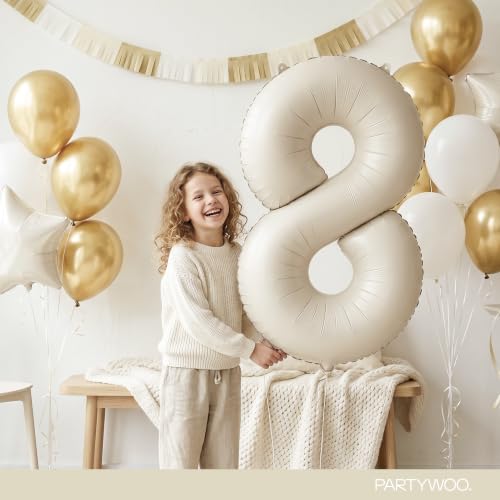 Image of PartyWoo Beige Number 8 Balloon 40 Inch 25pcs White Sand Foil Star Gold