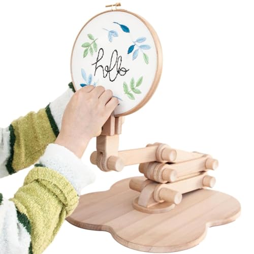 Marco de bordado plegable y de pie en madera beige con bastidor para punto de cruz 3