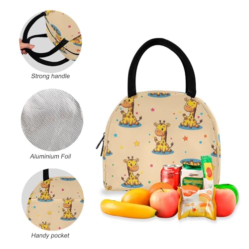 Backpack and Lunchbox, Cute Giraffes Beige Girls Bookbags with Lunch Box, Backpacks for Middle School Students4